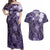 Pacific Beauty Girl Couples Matching Off Shoulder Maxi Dress and Hawaiian Shirt Violet Polyneisan Tribal Vintage Motif