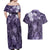 Pacific Beauty Girl Couples Matching Off Shoulder Maxi Dress and Hawaiian Shirt Violet Polyneisan Tribal Vintage Motif