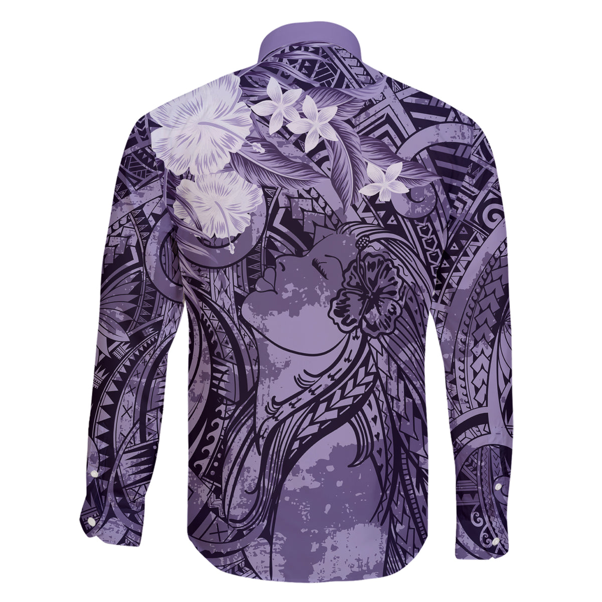 Pacific Beauty Girl Family Matching Short Sleeve Bodycon Dress and Hawaiian Shirt Violet Polyneisan Tribal Vintage Motif