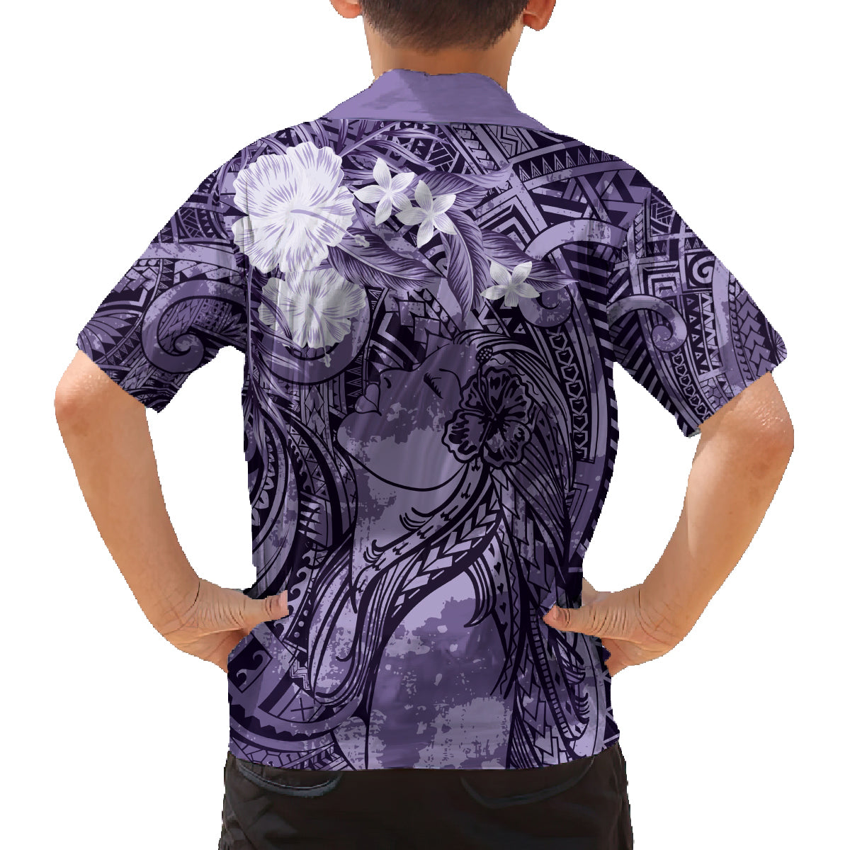 Pacific Beauty Girl Family Matching Summer Maxi Dress and Hawaiian Shirt Violet Polyneisan Tribal Vintage Motif LT9 - Polynesian Pride
