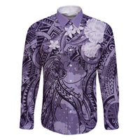 Pacific Beauty Girl Family Matching Summer Maxi Dress and Hawaiian Shirt Violet Polyneisan Tribal Vintage Motif LT9 Dad's Shirt - Long Sleeve Violet - Polynesian Pride