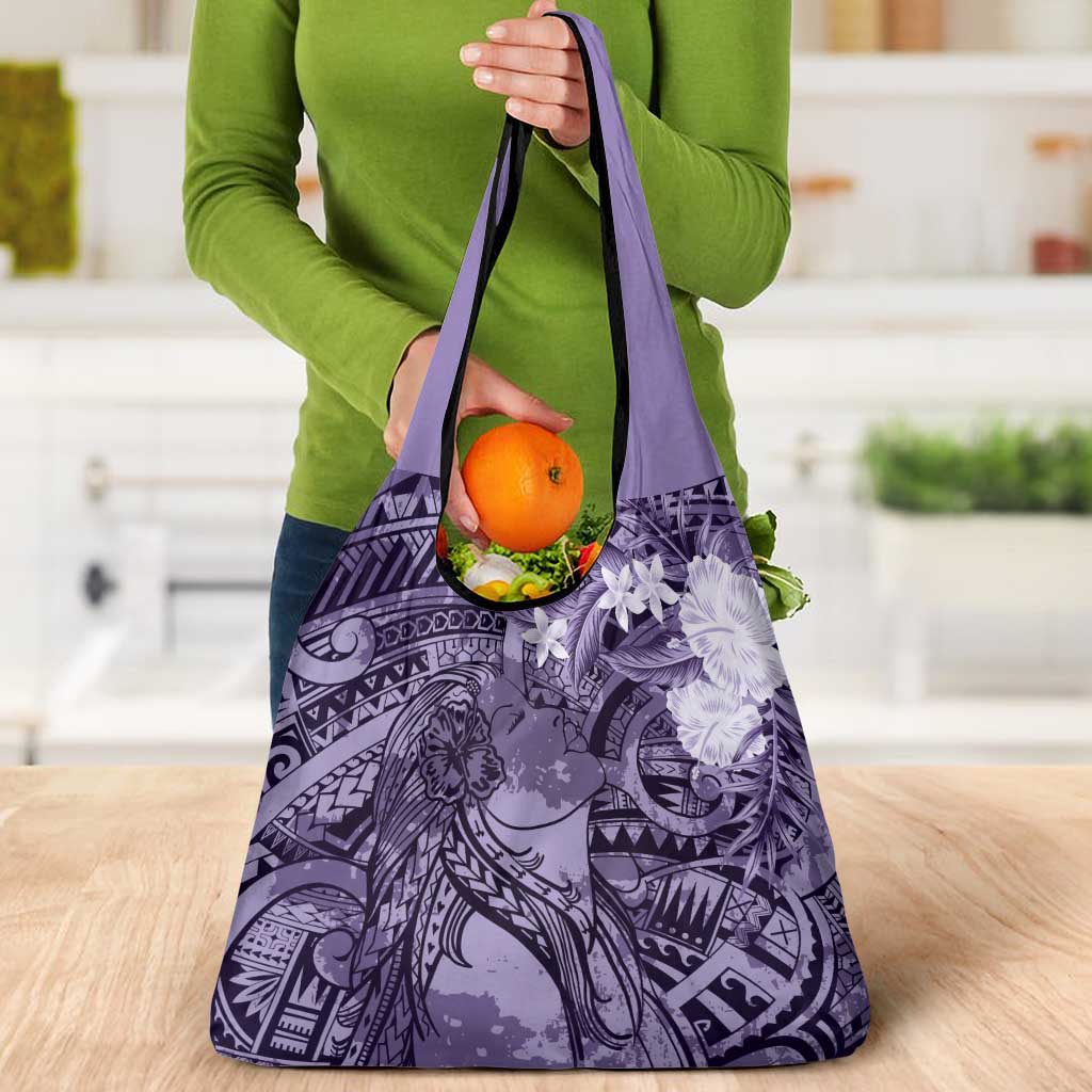 Pacific Beauty Girl Grocery Bag Violet Polyneisan Tribal Vintage Motif