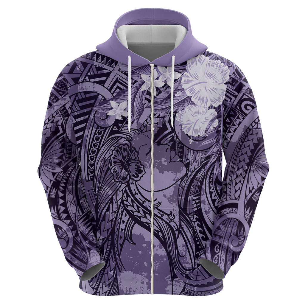 Pacific Beauty Girl Hoodie Violet Polyneisan Tribal Vintage Motif