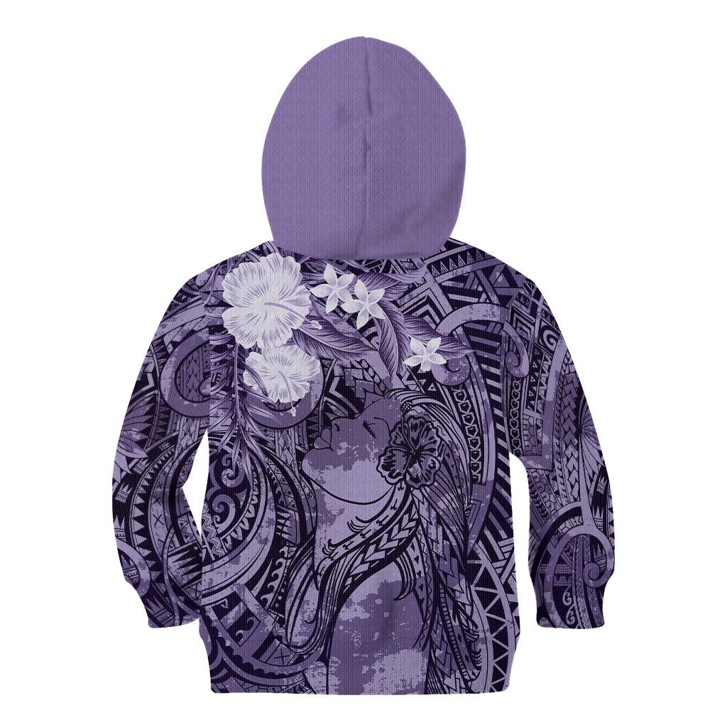 Pacific Beauty Girl Kid Hoodie Violet Polyneisan Tribal Vintage Motif