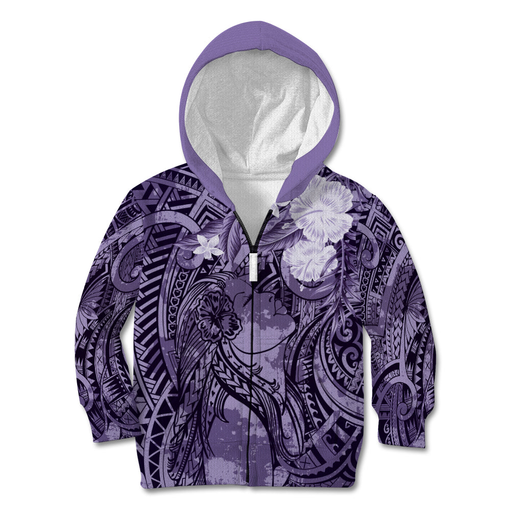 Pacific Beauty Girl Kid Hoodie Violet Polyneisan Tribal Vintage Motif