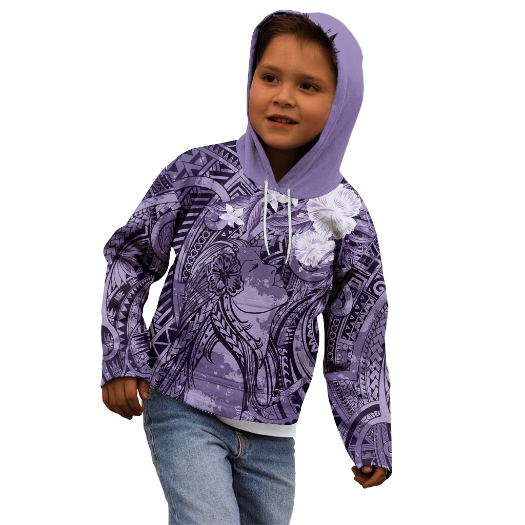 Pacific Beauty Girl Kid Hoodie Violet Polyneisan Tribal Vintage Motif