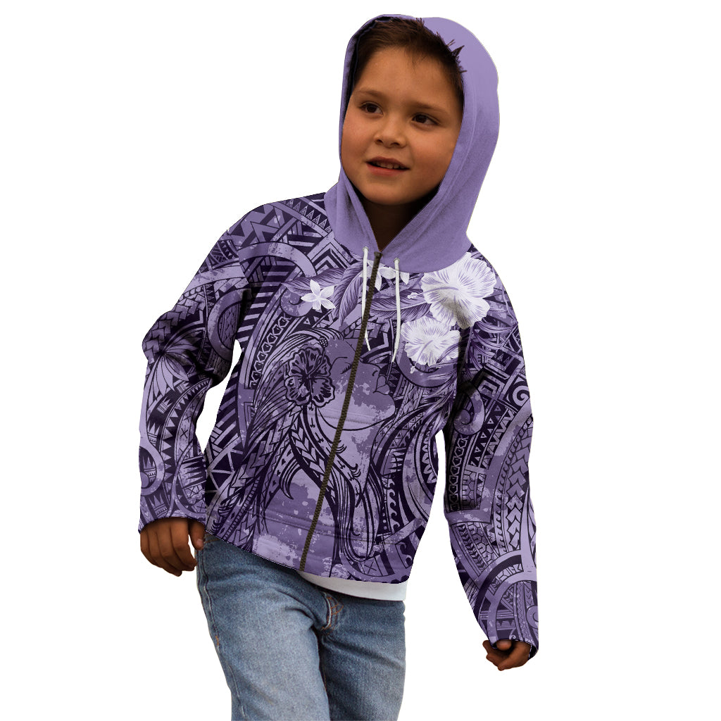 Pacific Beauty Girl Kid Hoodie Violet Polyneisan Tribal Vintage Motif