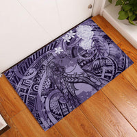 Pacific Beauty Girl Rubber Doormat Violet Polyneisan Tribal Vintage Motif