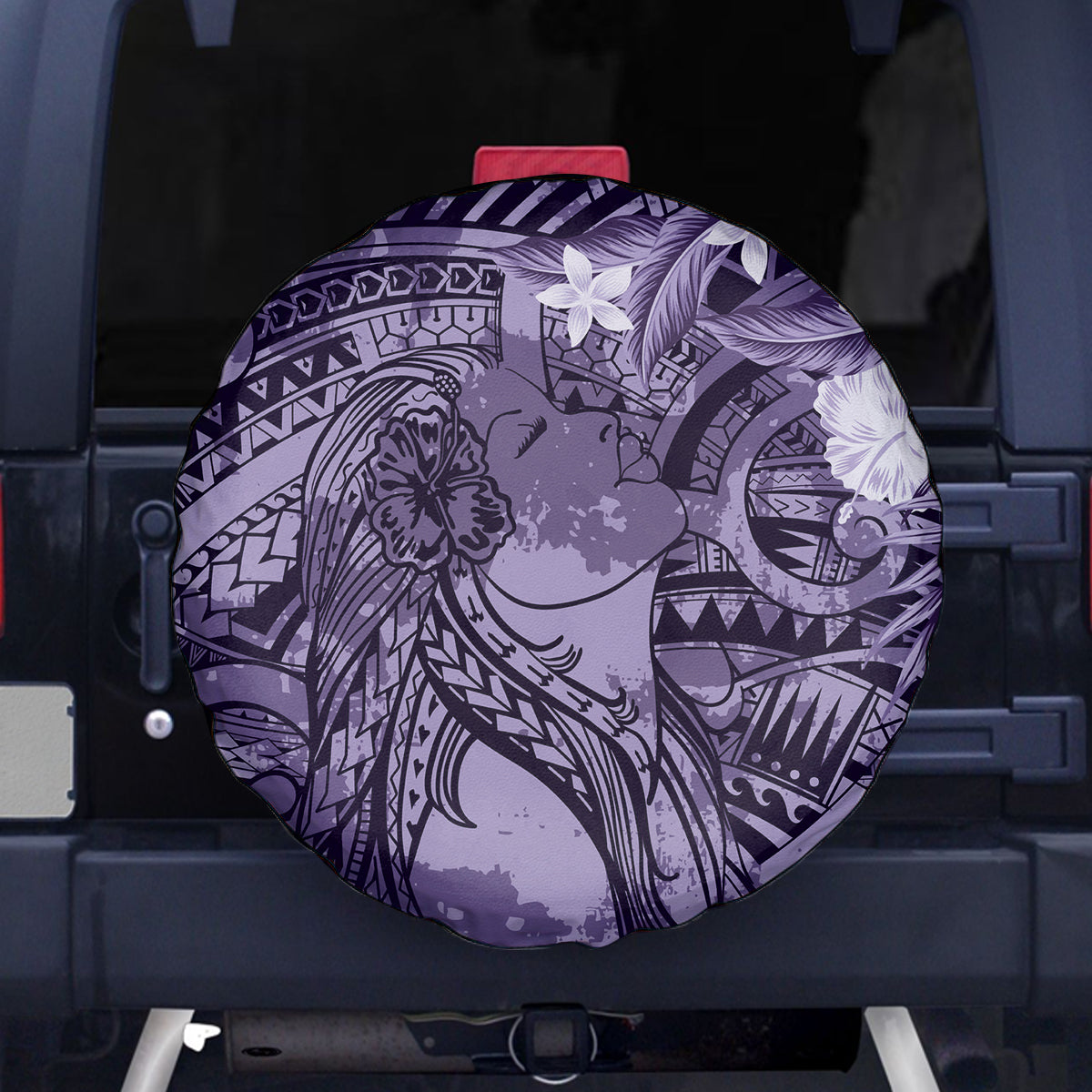 Pacific Beauty Girl Spare Tire Cover Violet Polyneisan Tribal Vintage Motif