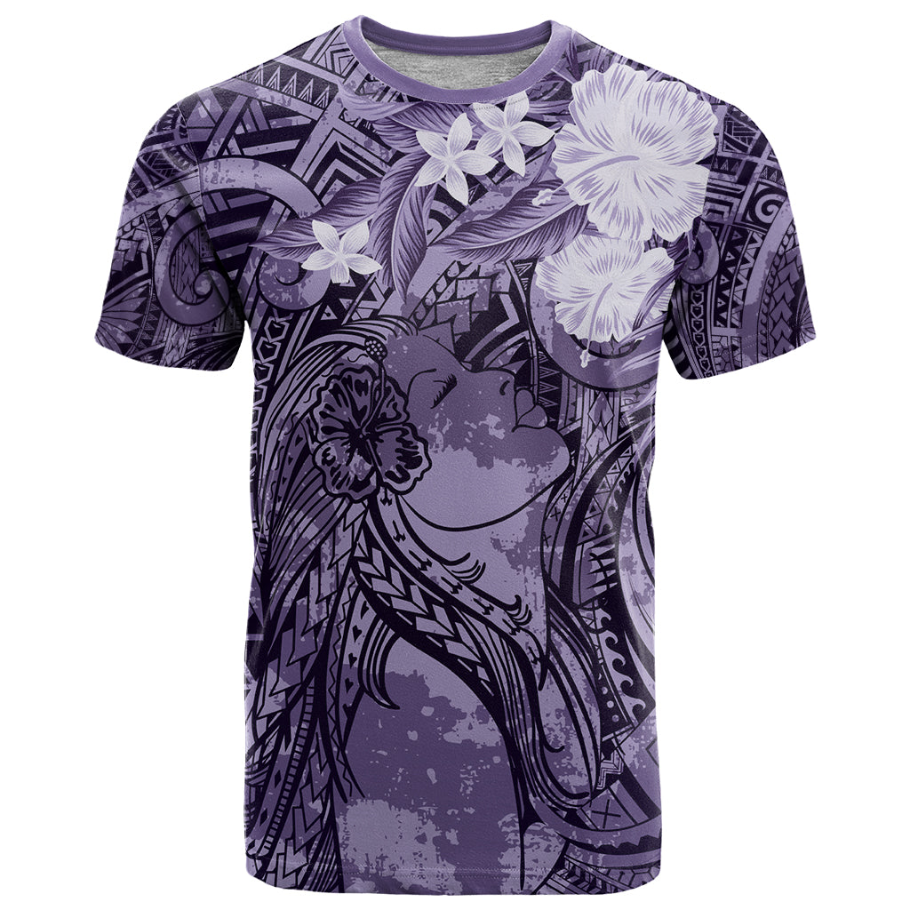 Pacific Beauty Girl T Shirt Violet Polyneisan Tribal Vintage Motif