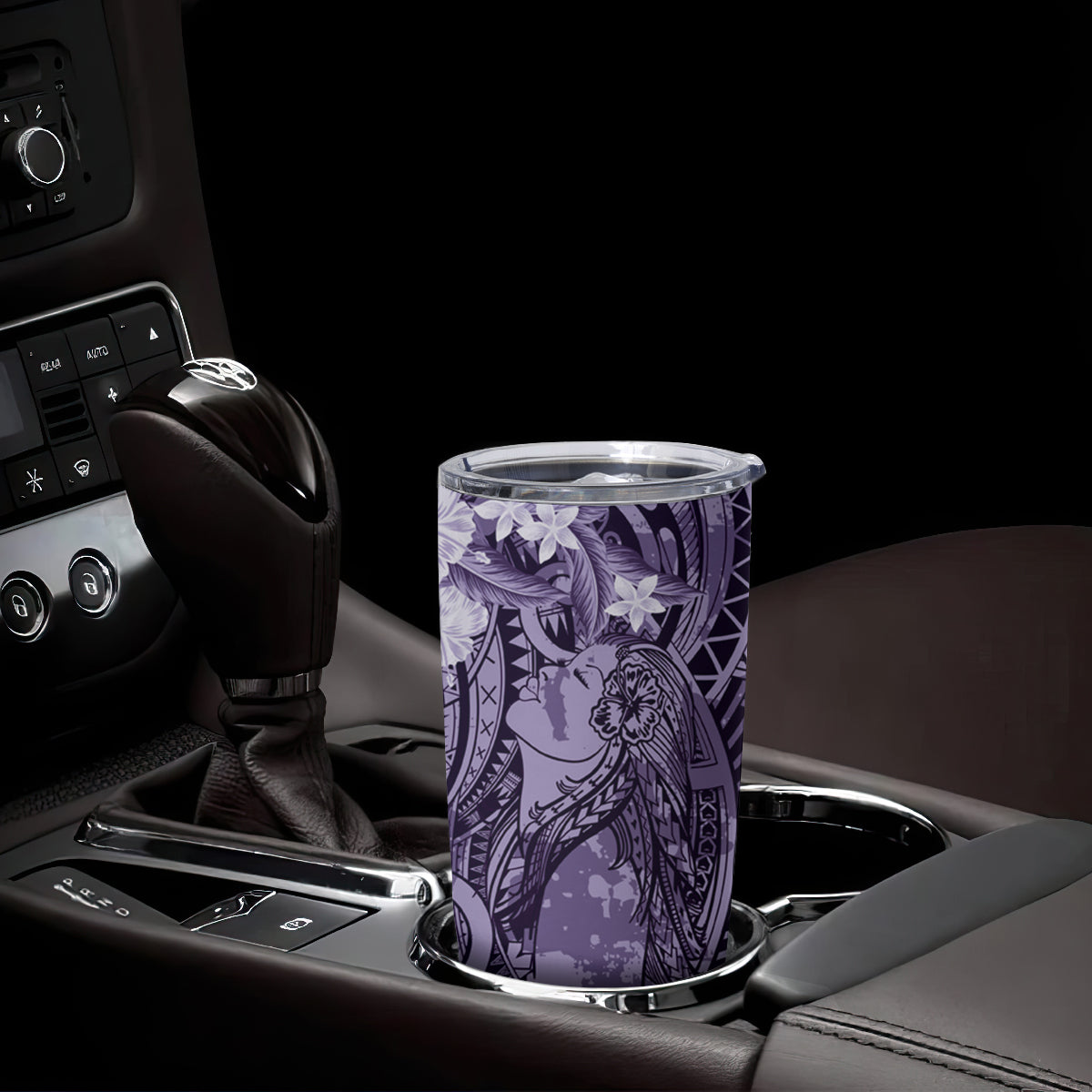 Pacific Beauty Girl Tumbler Cup Violet Polyneisan Tribal Vintage Motif