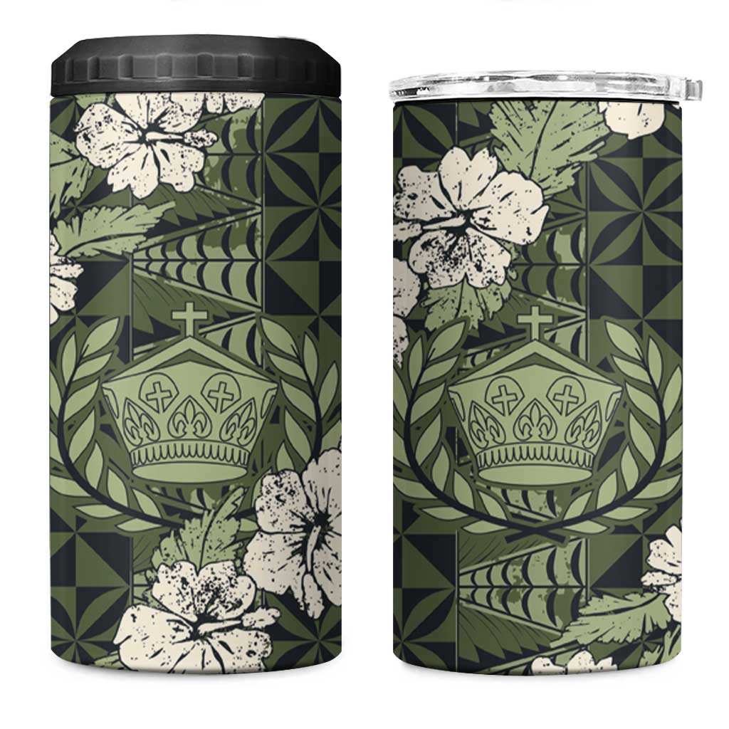 Tongan Kupesi Ngatu Hibiscus Vintage Motif 4 in 1 Can Cooler Tumbler