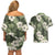 Tongan Kupesi Ngatu Hibiscus Vintage Motif Couples Matching Off Shoulder Short Dress and Hawaiian Shirt