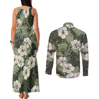 Tongan Kupesi Ngatu Hibiscus Vintage Motif Couples Matching Tank Maxi Dress and Long Sleeve Button Shirt LT9 - Polynesian Pride