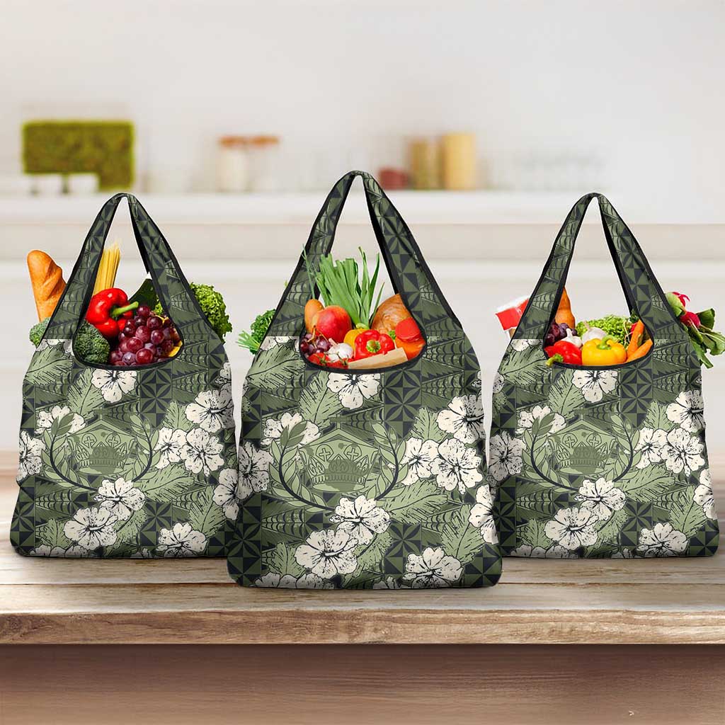 Tongan Kupesi Ngatu Hibiscus Vintage Motif Grocery Bag