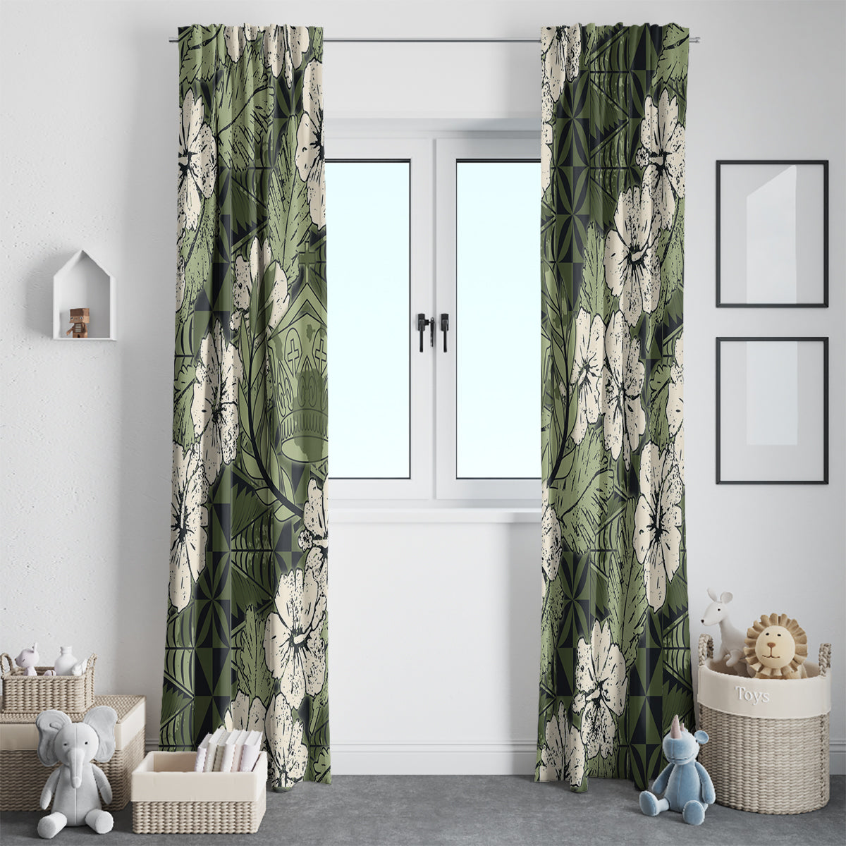 Tongan Kupesi Ngatu Hibiscus Vintage Motif Window Curtain
