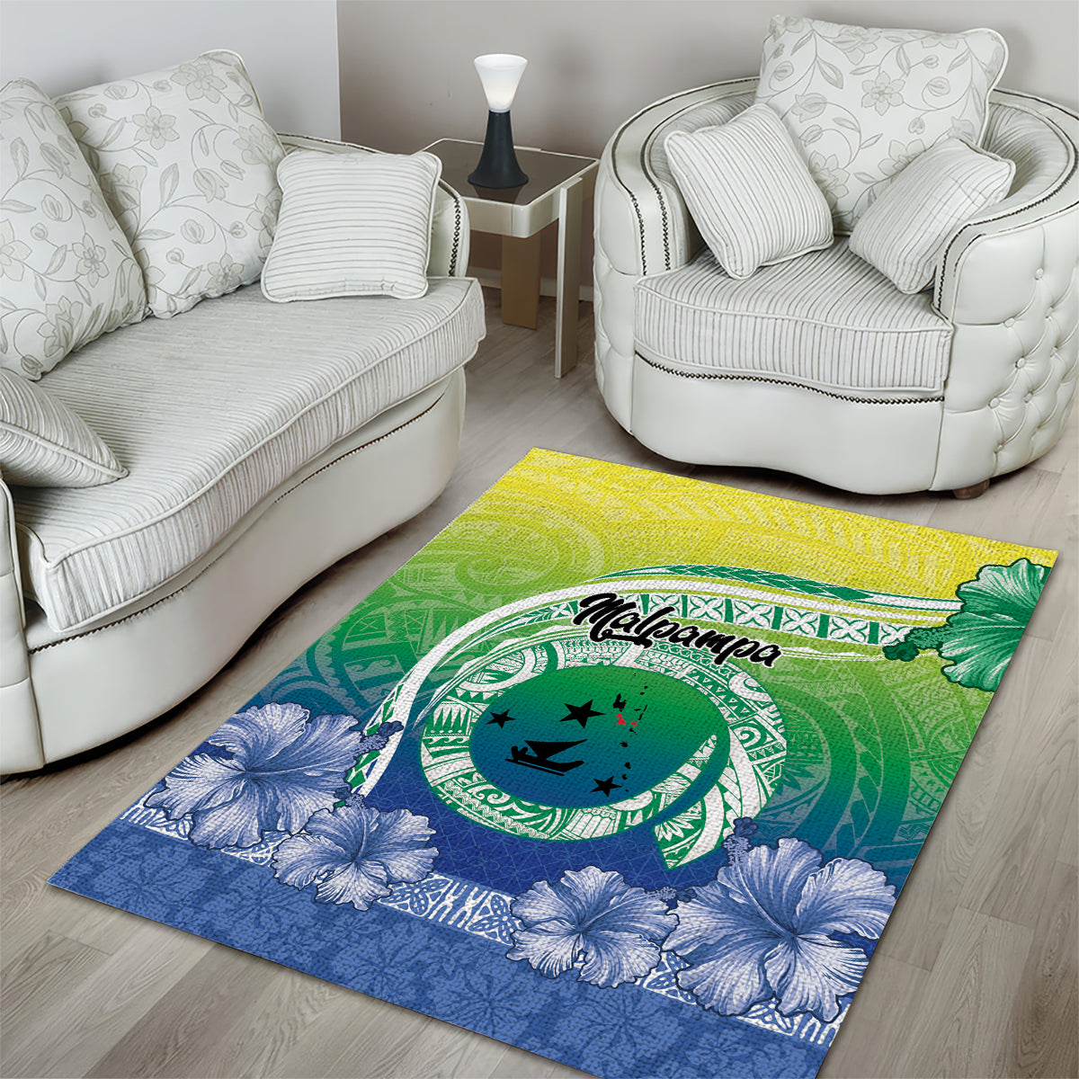 Malpampa Vanuatu Area Rug Hibiscus Sand Drawing with Pacific Pattern