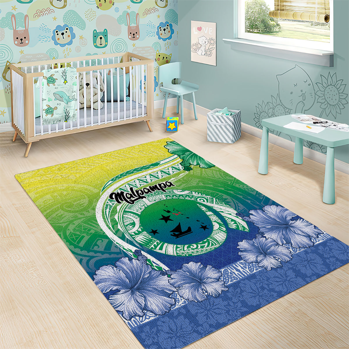 Malpampa Vanuatu Area Rug Hibiscus Sand Drawing with Pacific Pattern