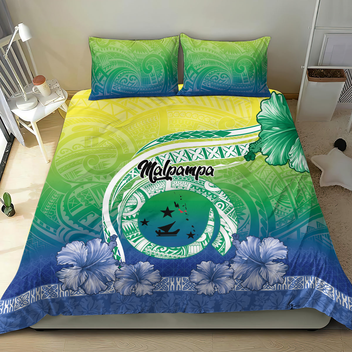 Malpampa Vanuatu Bedding Set Hibiscus Sand Drawing with Pacific Pattern
