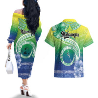 Malpampa Vanuatu Couples Matching Off The Shoulder Long Sleeve Dress and Hawaiian Shirt Hibiscus Sand Drawing with Pacific Pattern