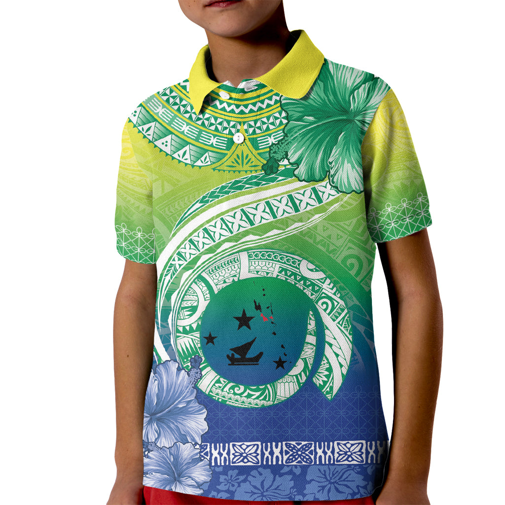 Malpampa Vanuatu Kid Polo Shirt Hibiscus Sand Drawing with Pacific Pattern