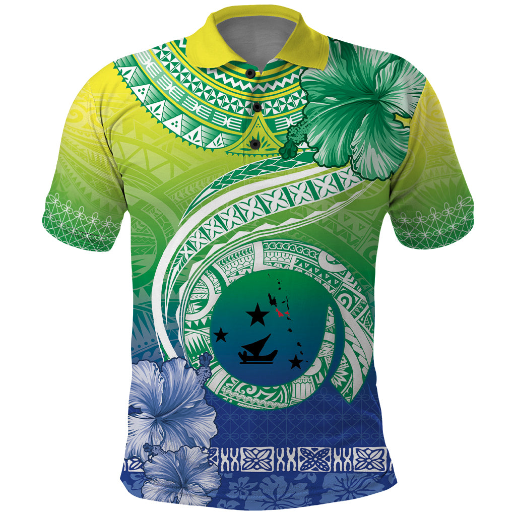 Malpampa Vanuatu Polo Shirt Hibiscus Sand Drawing with Pacific Pattern LT9 Green Art - Polynesian Pride