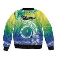 Malpampa Vanuatu Sleeve Zip Bomber Jacket Hibiscus Sand Drawing with Pacific Pattern
