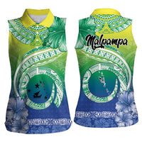 Malpampa Vanuatu Women Sleeveless Polo Shirt Hibiscus Sand Drawing with Pacific Pattern