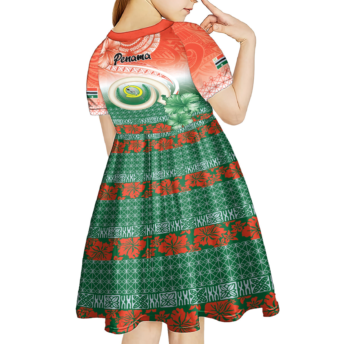 Penama Vanuatu Kid Short Sleeve Dress Hibiscus Sand Drawing with Pacific Pattern