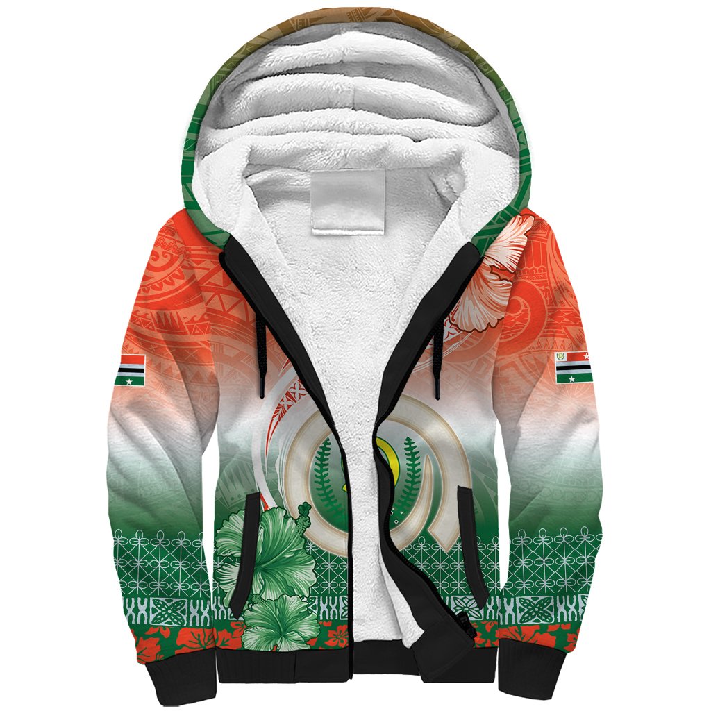 Penama Vanuatu Sherpa Hoodie Hibiscus Sand Drawing with Pacific Pattern
