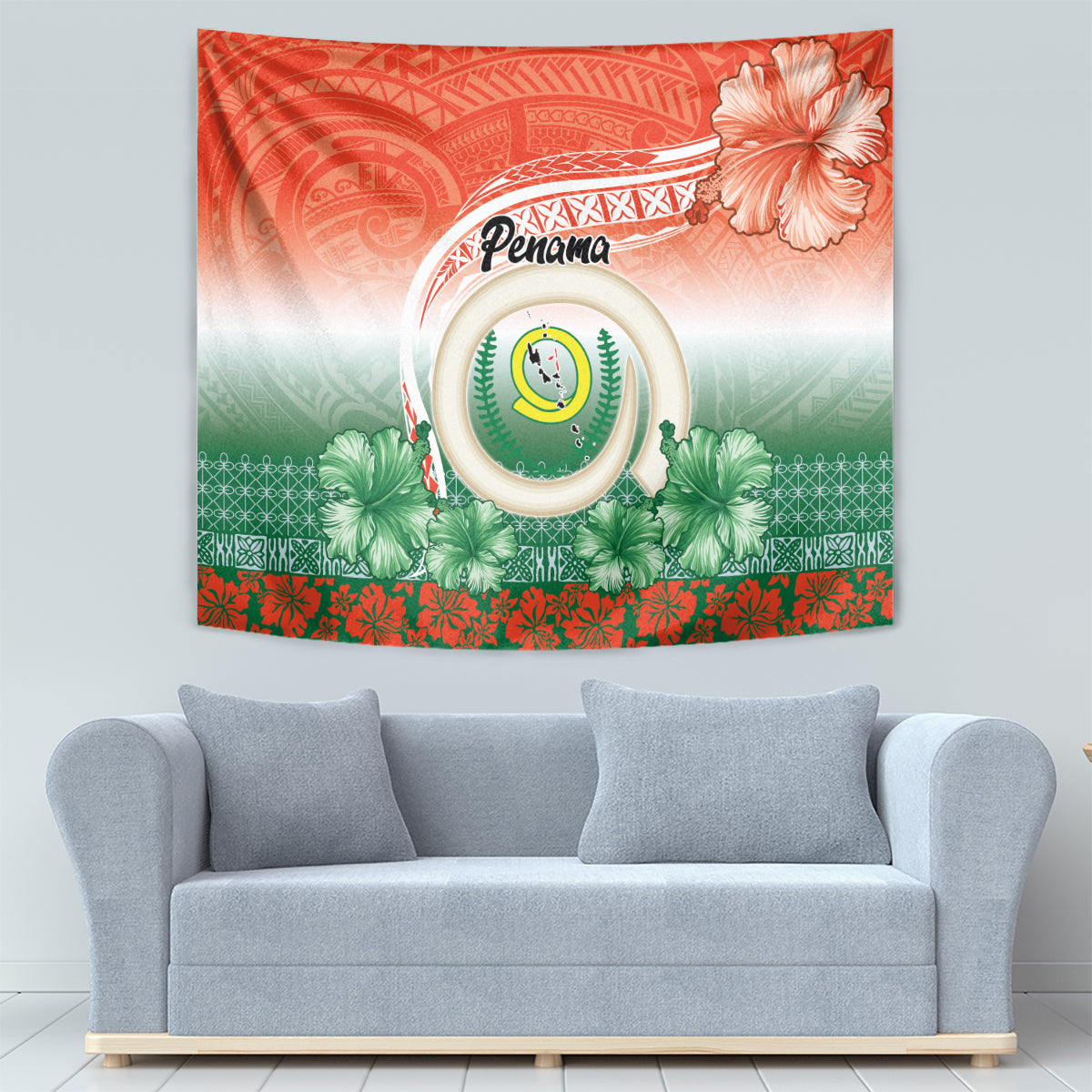 Penama Vanuatu Tapestry Hibiscus Sand Drawing with Pacific Pattern