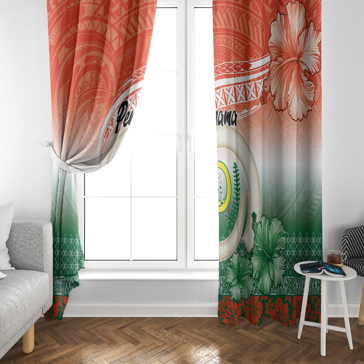 Penama Vanuatu Window Curtain Hibiscus Sand Drawing with Pacific Pattern