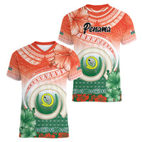 Penama Vanuatu Women V-Neck T-Shirt Hibiscus Sand Drawing with Pacific Pattern