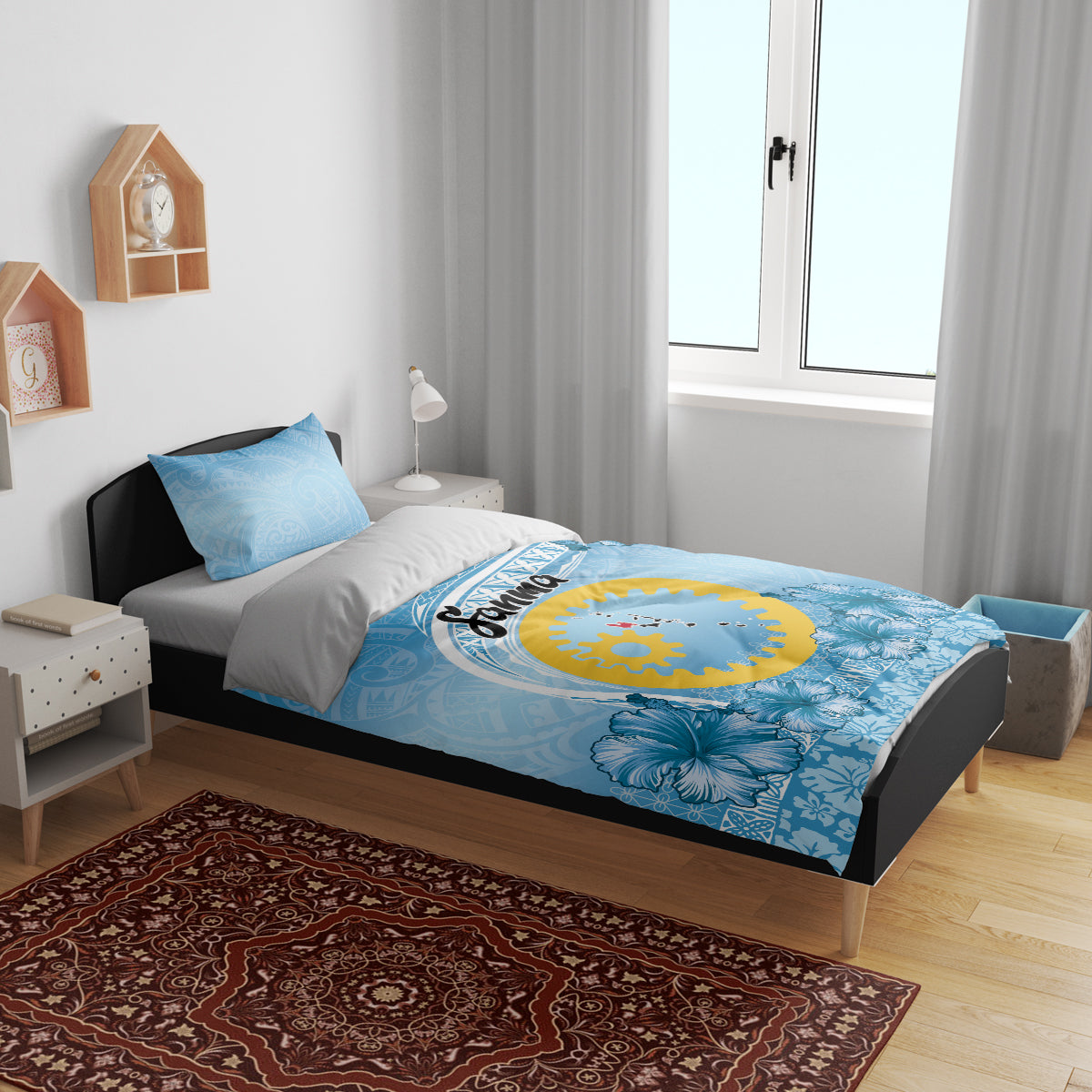 Sanma Vanuatu Bedding Set Hibiscus Sand Drawing with Pacific Pattern