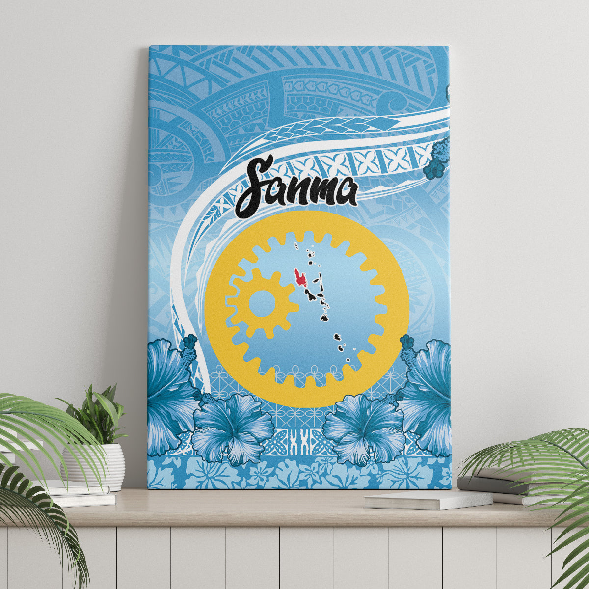 Sanma Vanuatu Canvas Wall Art Hibiscus Sand Drawing with Pacific Pattern
