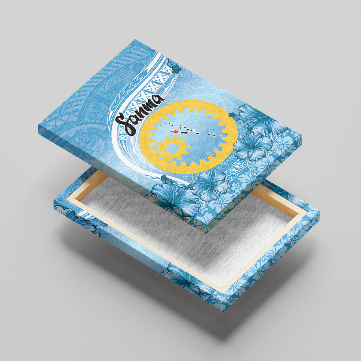 Sanma Vanuatu Canvas Wall Art Hibiscus Sand Drawing with Pacific Pattern