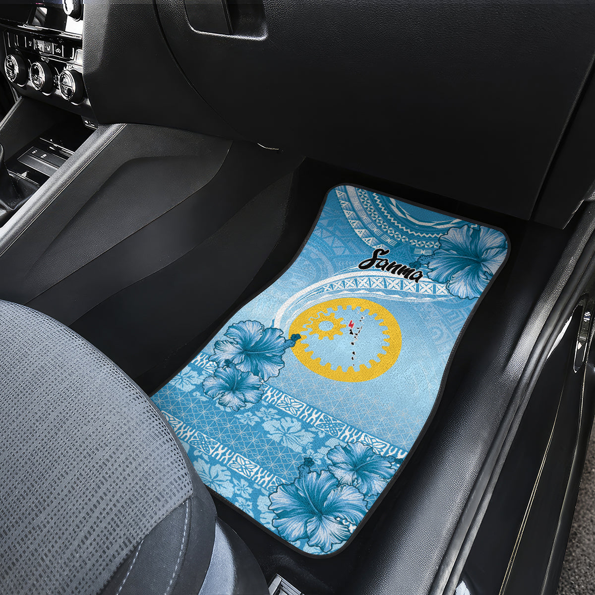 Sanma Vanuatu Car Mats Hibiscus Sand Drawing with Pacific Pattern