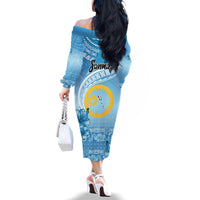 Sanma Vanuatu Family Matching Off The Shoulder Long Sleeve Dress and Hawaiian Shirt Hibiscus Sand Drawing with Pacific Pattern