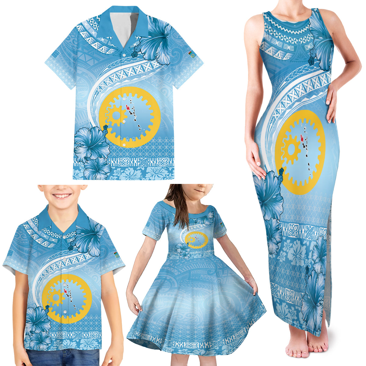 Sanma Vanuatu Family Matching Tank Maxi Dress and Hawaiian Shirt Hibiscus Sand Drawing with Pacific Pattern