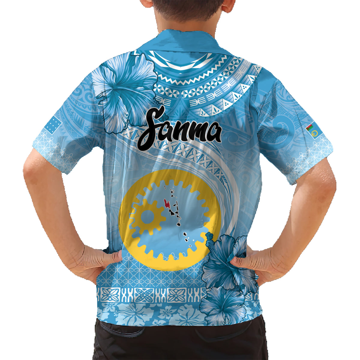 Sanma Vanuatu Kid Hawaiian Shirt Hibiscus Sand Drawing with Pacific Pattern