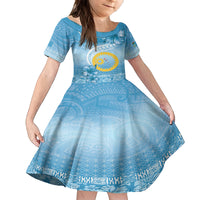 Sanma Vanuatu Kid Short Sleeve Dress Hibiscus Sand Drawing with Pacific Pattern