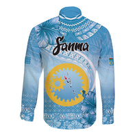 Sanma Vanuatu Long Sleeve Button Shirt Hibiscus Sand Drawing with Pacific Pattern