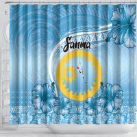 Sanma Vanuatu Shower Curtain Hibiscus Sand Drawing with Pacific Pattern