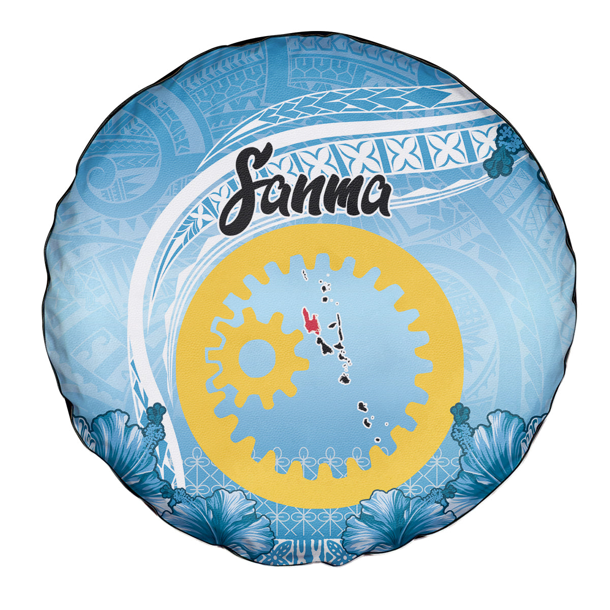 Sanma Vanuatu Spare Tire Cover Hibiscus Sand Drawing with Pacific Pattern