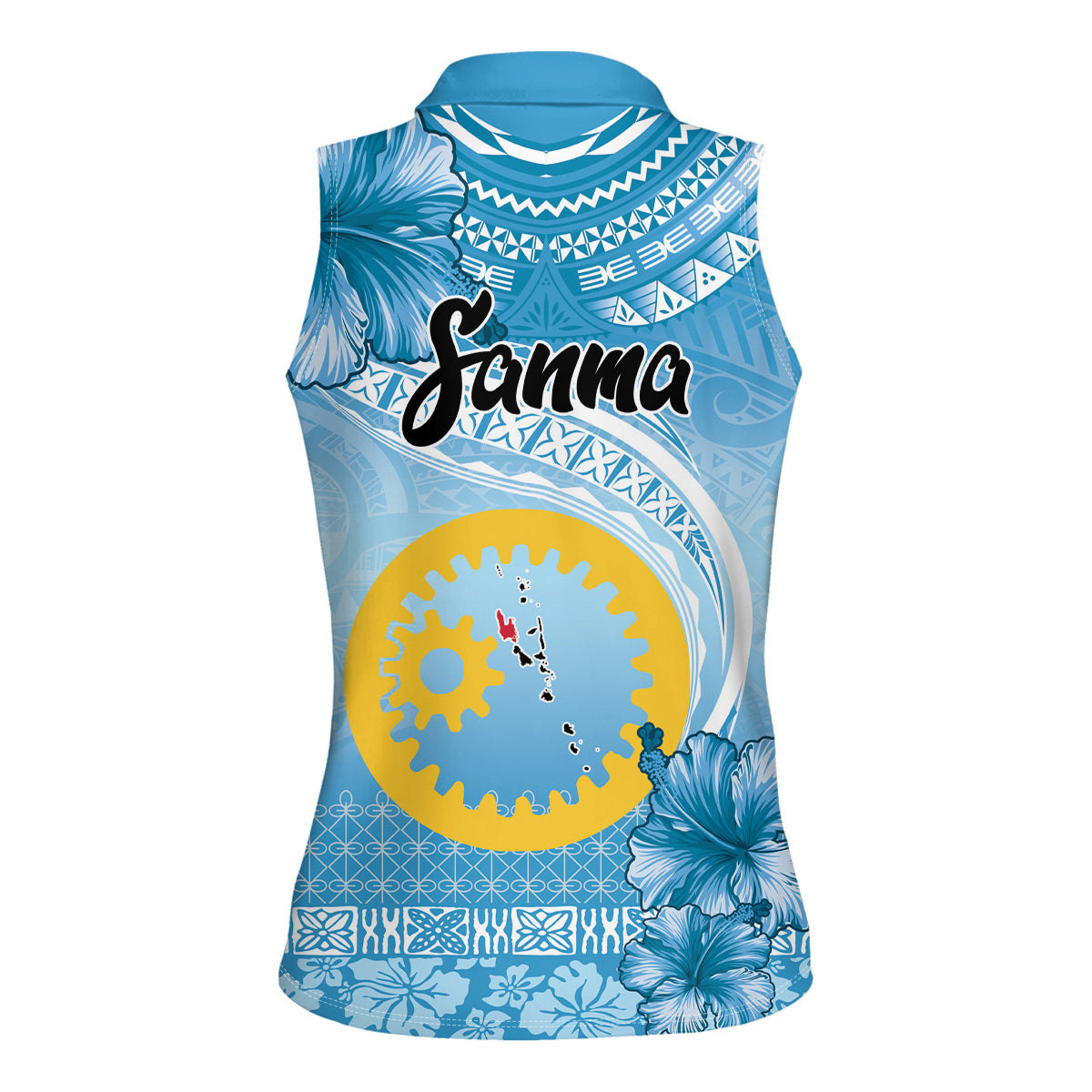 Sanma Vanuatu Women Sleeveless Polo Shirt Hibiscus Sand Drawing with Pacific Pattern