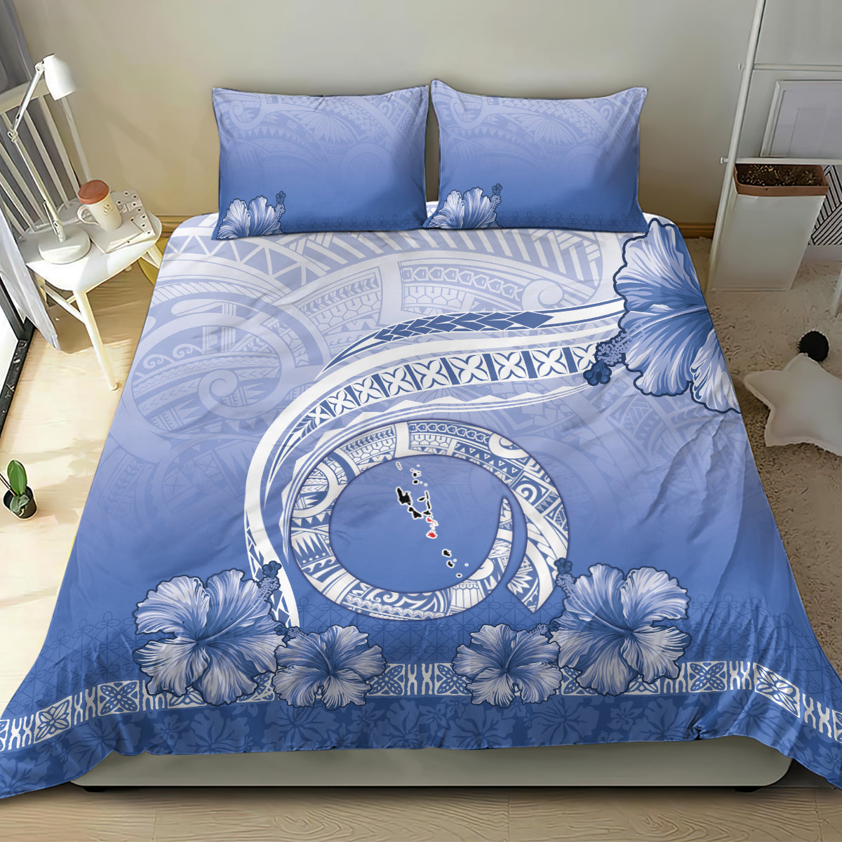 Shefa Vanuatu Bedding Set Hibiscus Sand Drawing with Pacific Pattern