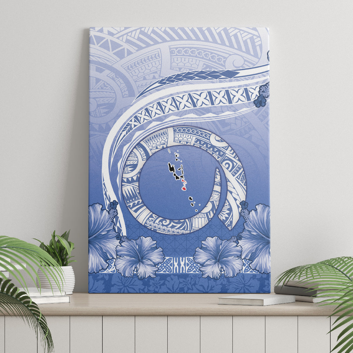 Shefa Vanuatu Canvas Wall Art Hibiscus Sand Drawing with Pacific Pattern