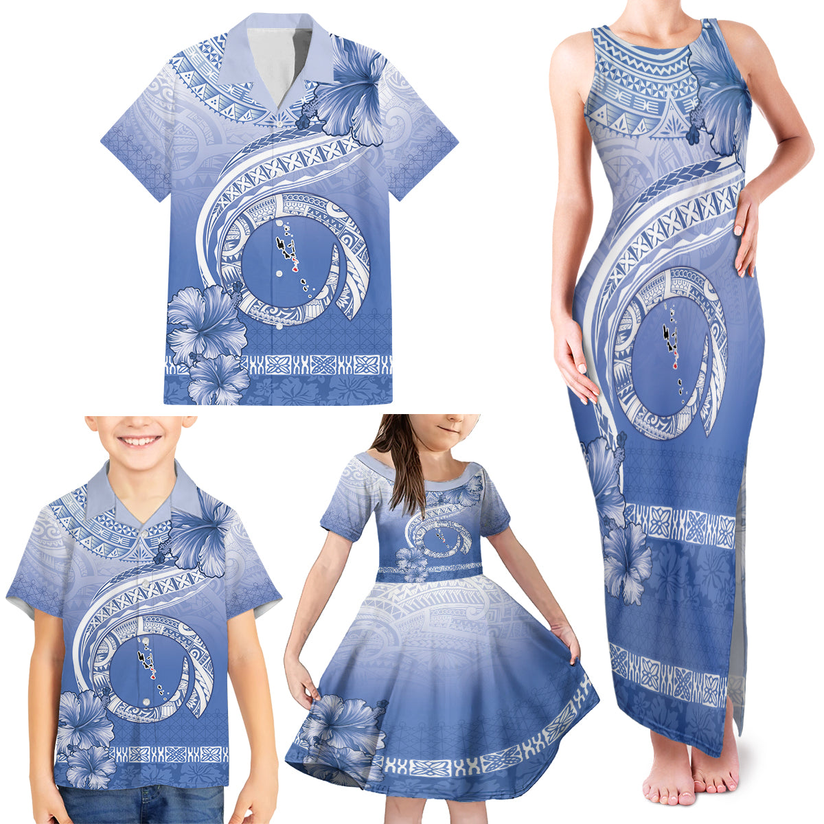 Shefa Vanuatu Family Matching Tank Maxi Dress and Hawaiian Shirt Hibiscus Sand Drawing with Pacific Pattern