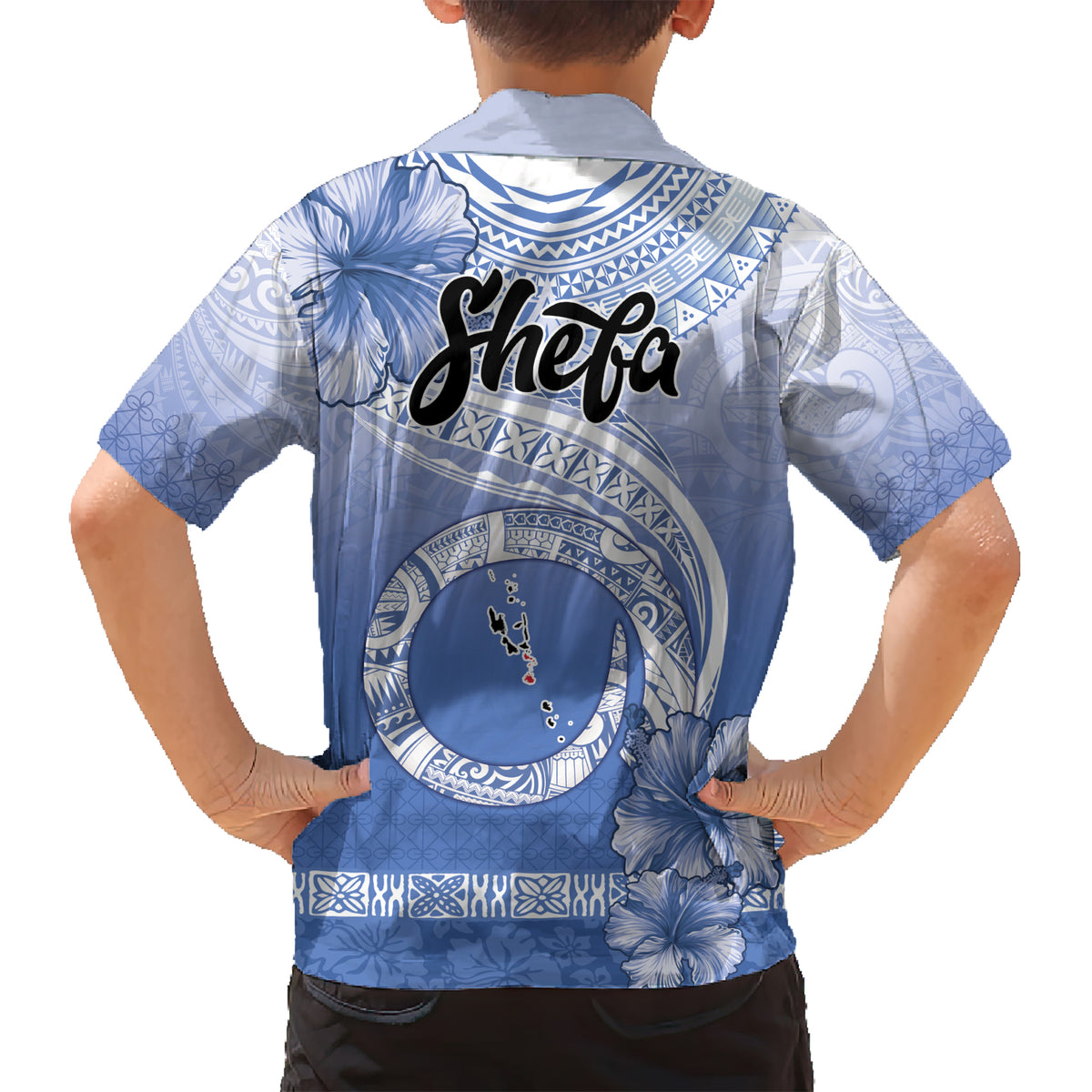 Shefa Vanuatu Kid Hawaiian Shirt Hibiscus Sand Drawing with Pacific Pattern