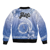 Shefa Vanuatu Sleeve Zip Bomber Jacket Hibiscus Sand Drawing with Pacific Pattern